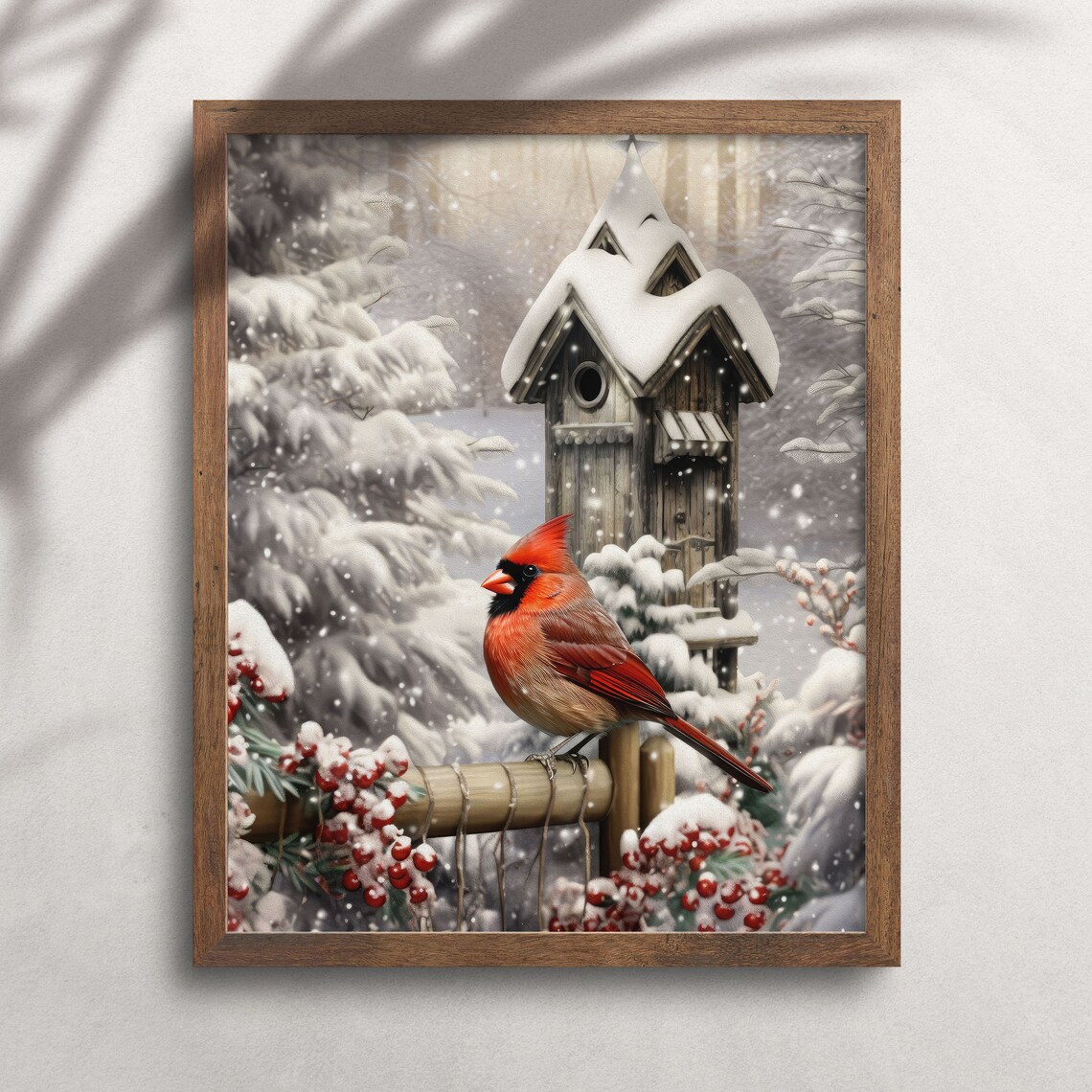 Christmas Red Cardinal Winter Snow Art Print - Image 3