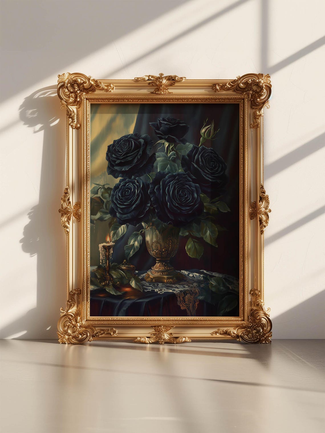 Black Roses Candlelit Still Life Moody Gothic Rose Art Poster - Image 5