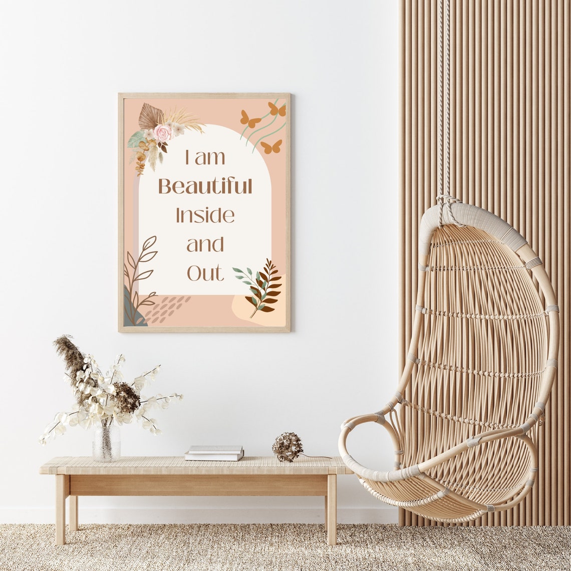 I am Beautiful Inside and Out Boho Floral Daily Affirmation Poster - Image 2