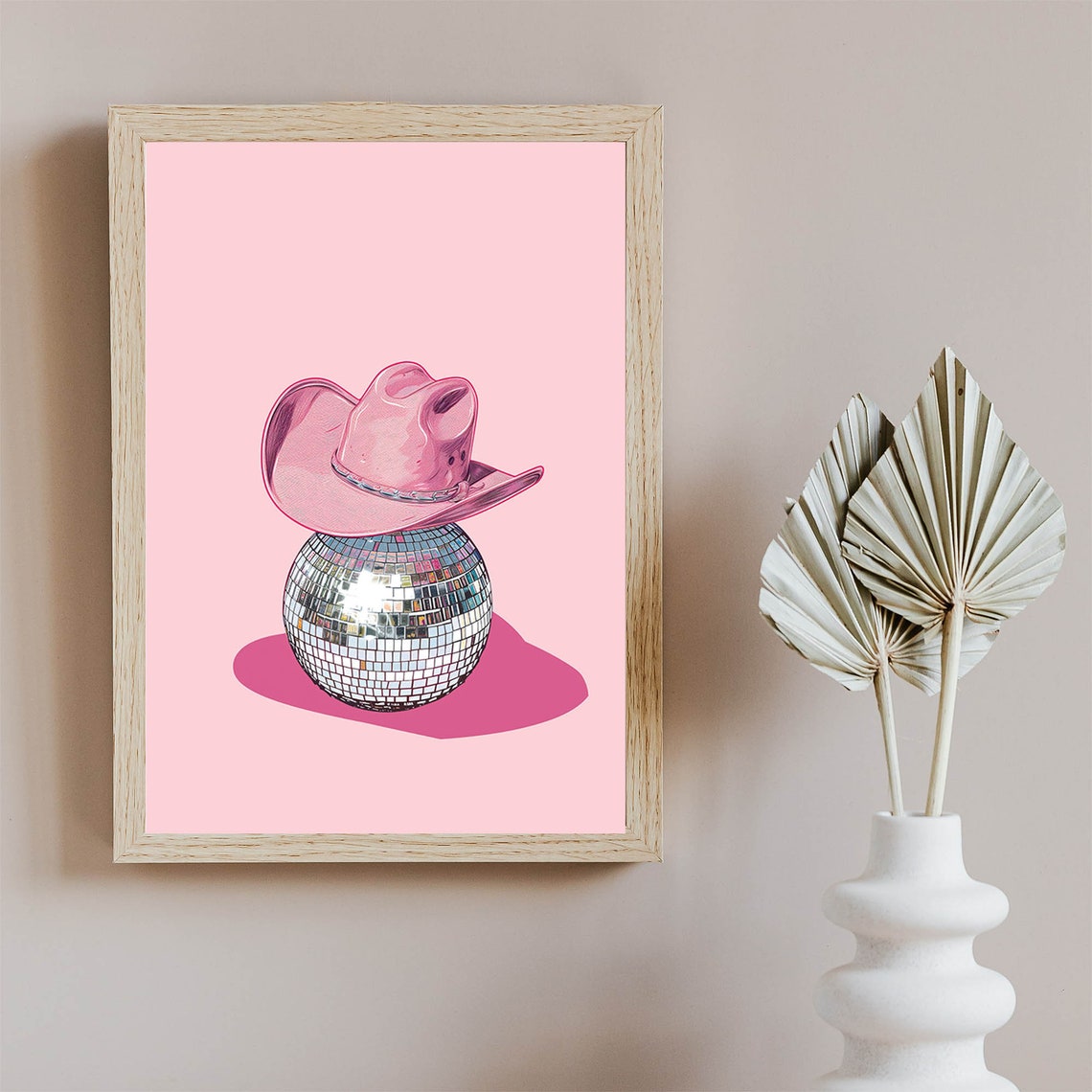 Disco Ball Pink Cowgirl Hat Party Preppy Western Style Wall Art - Image 5