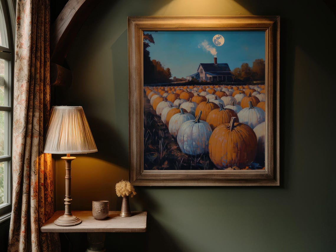 Spooky Pumpkin Patch Farmhouse Full Moon Fall Harvest Art Poster - Image 6