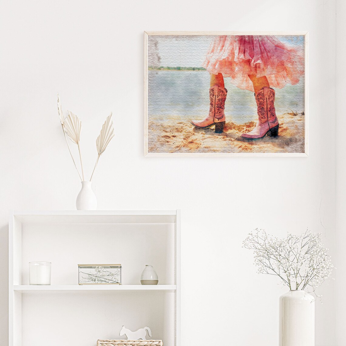 Coastal Artful Girly Cowgirl Instant Cowgirl In Pink Tutu Boots Watercolor Print Girly Preppy Wall Art Gift West01 - Image 5