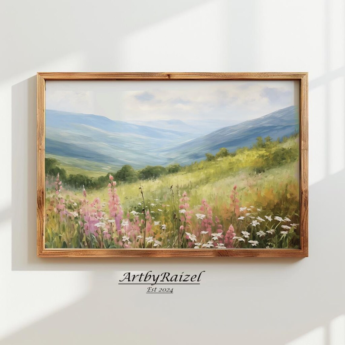Wildflower Meadow Rolling Hills Pink Blossom Landscape Poster