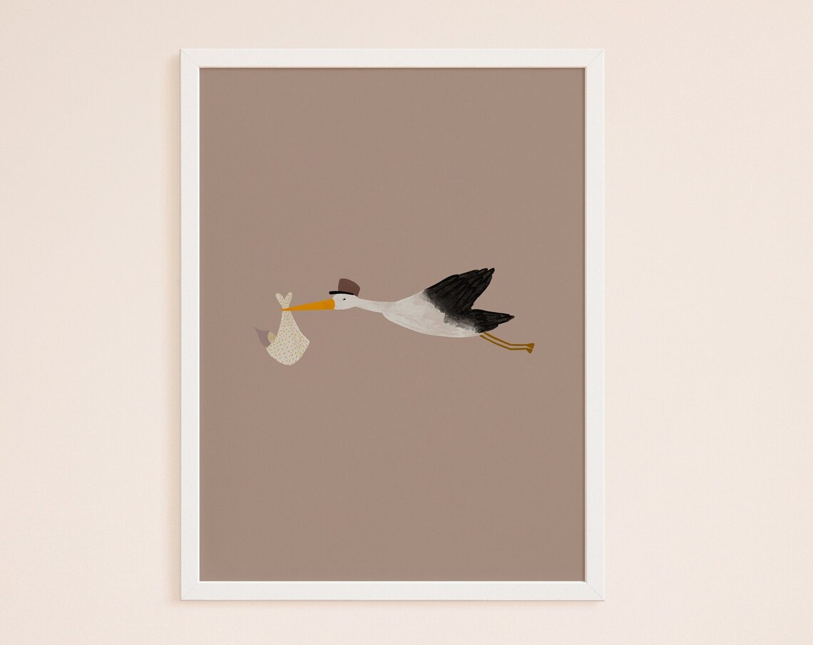 Stork With Baby Minimalist Nursery Art Print - Image 2
