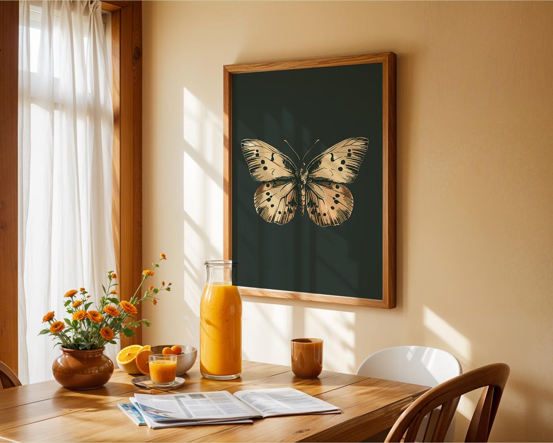 Butterfly Wall Art Decor Vintage Butterfly Print Retro Butterfly Drawing Dark Moody Insect Vintage Poster Art Antique Moth Painting - Image 2