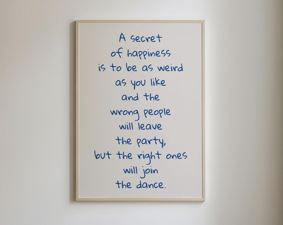 Secret Of Happiness Quote Print Hand Typography Girly Bedroom Prints Trendy Apartment Decor Neutral Wall Art Inspirational Wall Art