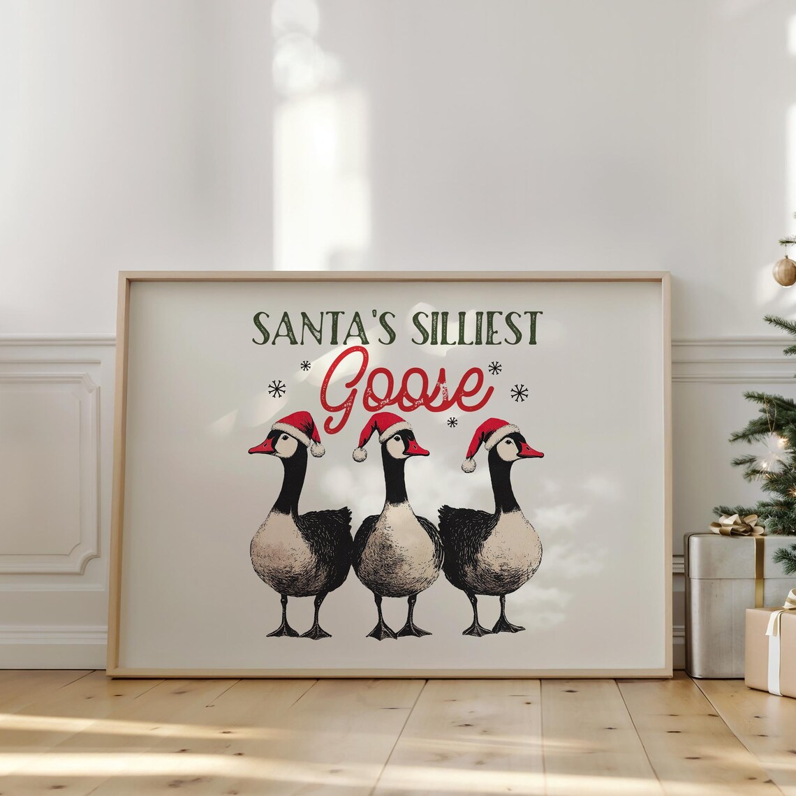 Santa's Silliest Goose Funny Vintage Christmas Goose Trio Wall Art - Image 4