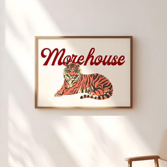 Morehouse Tigers Retro Script Orange Tiger Mascot Fan Art Poster