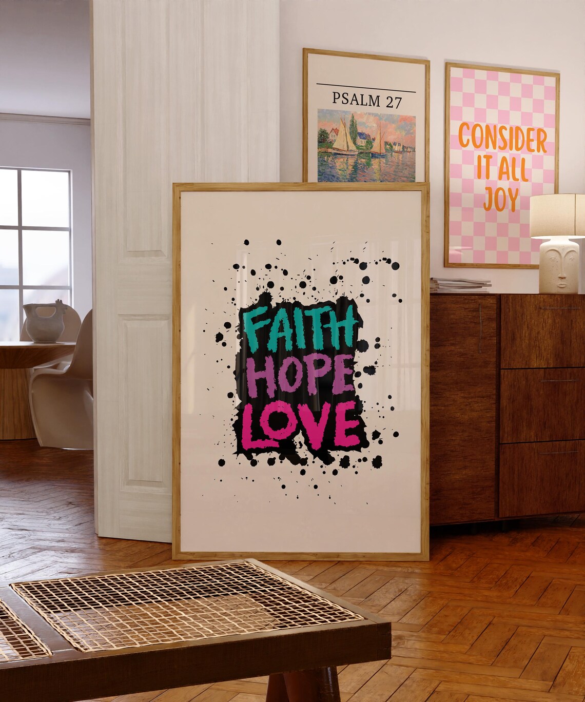 Faith Hope Love Graffiti Splatter Bold Colorful Christian Poster - Image 2