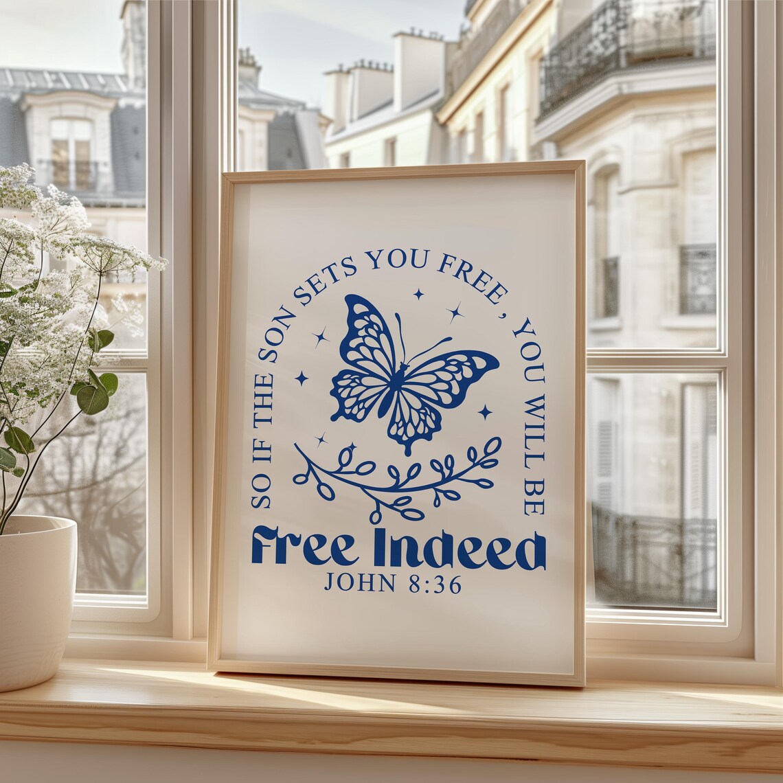 So If The Son Sets You Free John 8:36 Navy Butterfly Verse Poster - Image 3