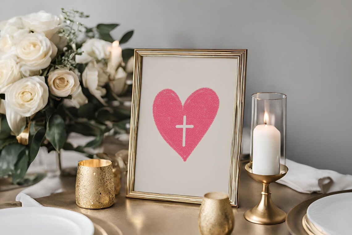 Retro Christian Bible Verse Poster, Pink Heart - Image 3