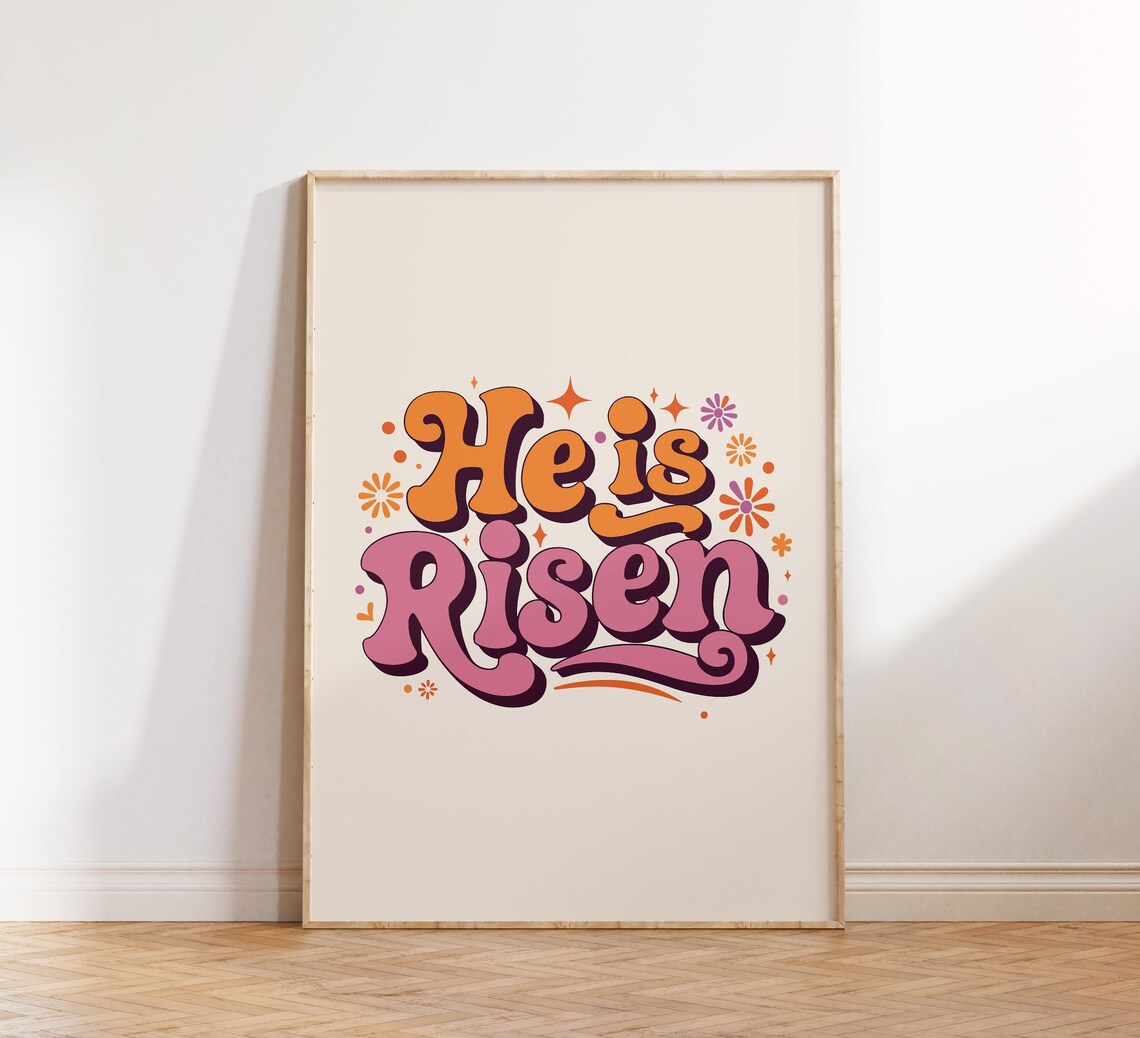 He Is Risen Retro Groovy Easter Christian Resurrection Poster - Image 3