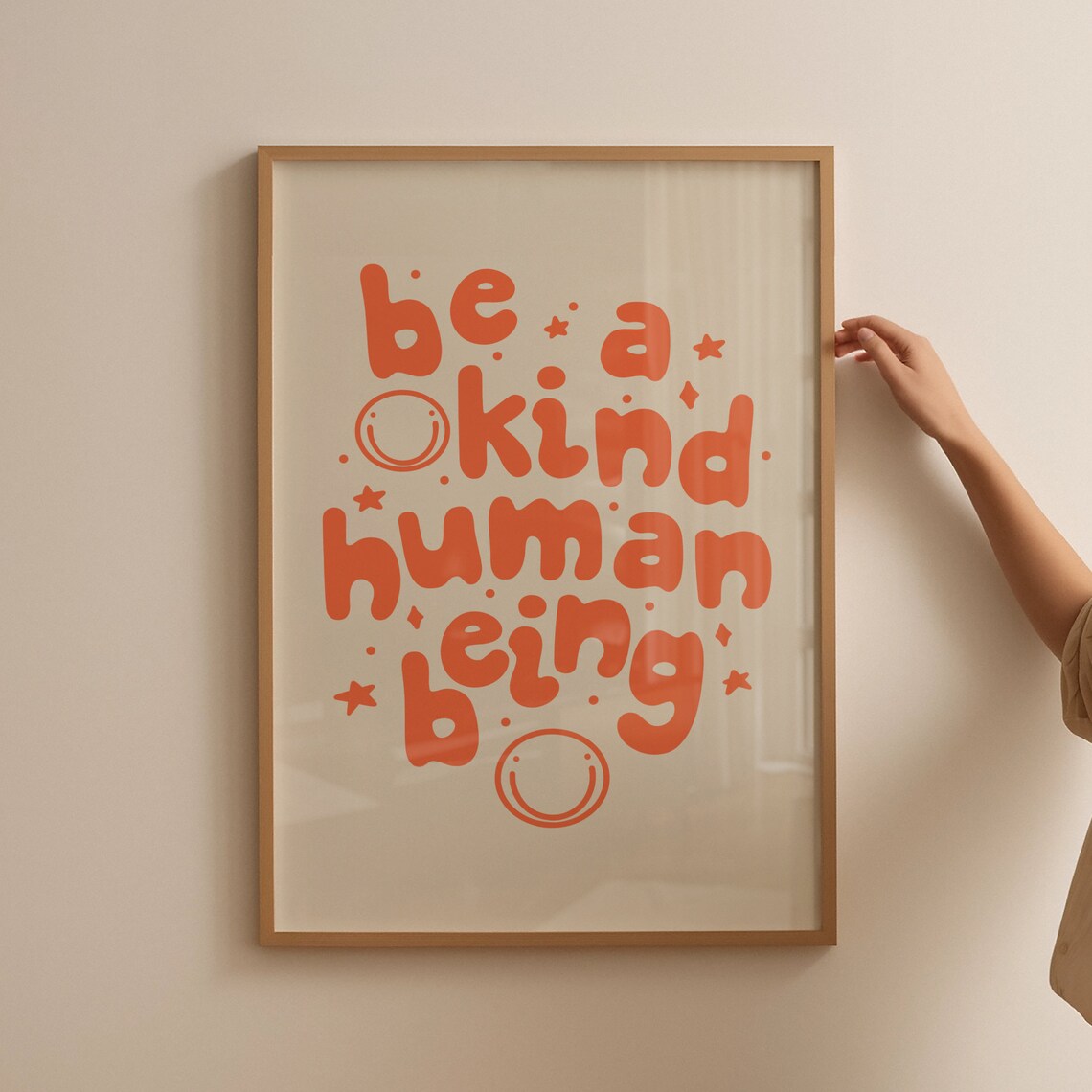 Retro Groovy Wall Art Be A Kind Human Print Print Art Retro Orange Poster Wall Decor Inspirational Print - Image 4