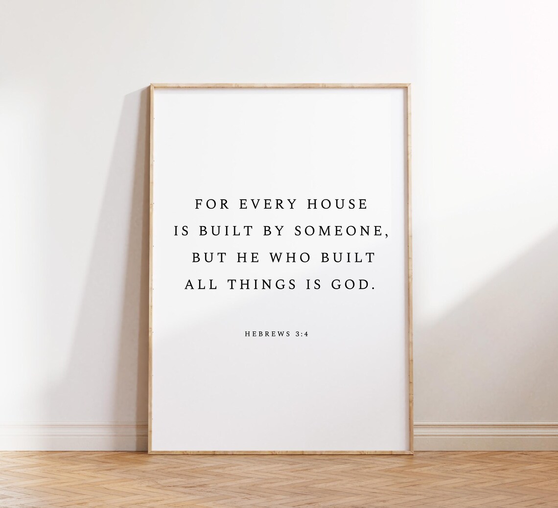 Minimalist Serif Hebrews 3 4 House Built By God Verse Art Poster - Image 2