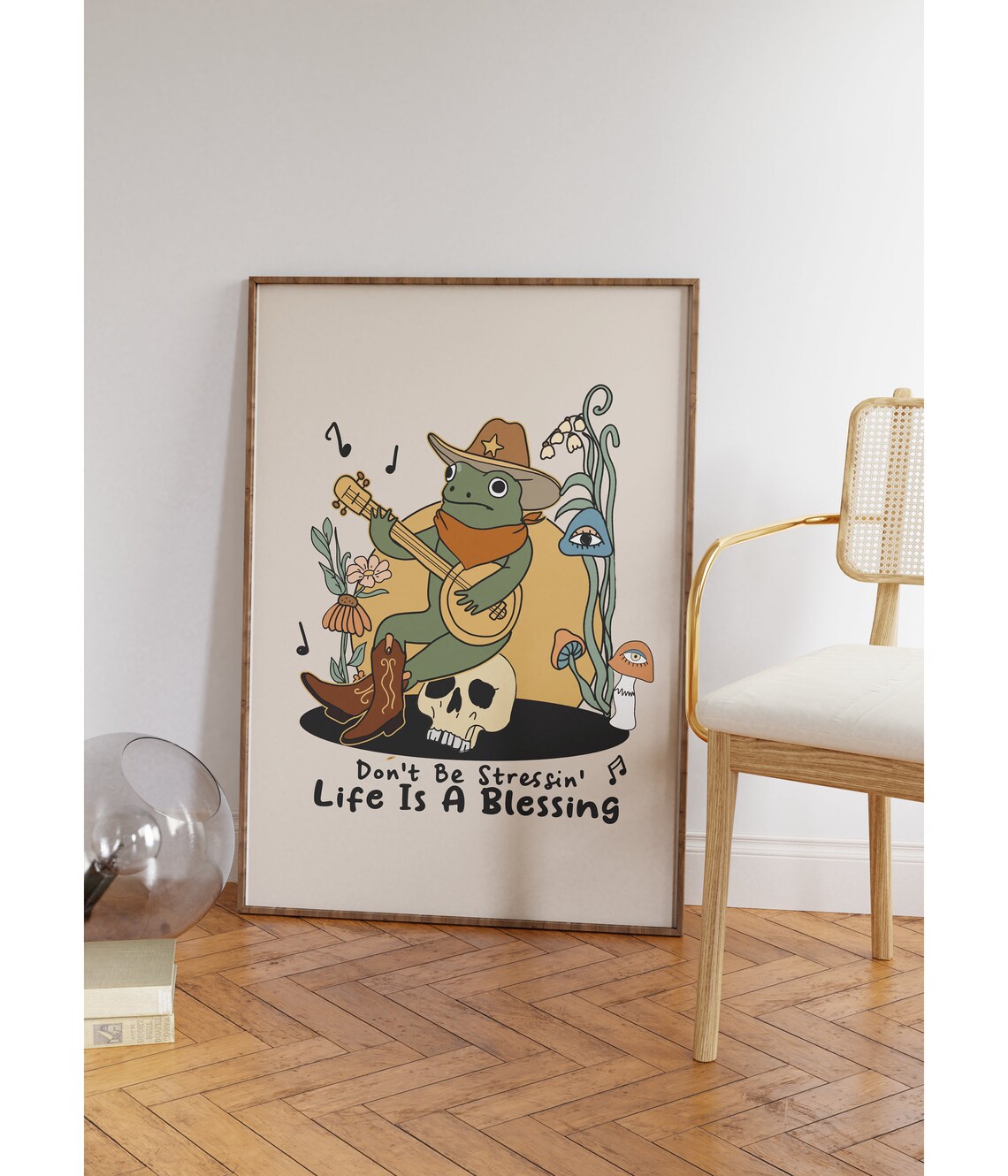 Retro Cowboy Frog Playing Banjo Life Is A Blessing Poster Art - Image 2