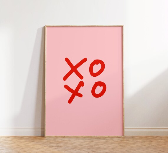 XOXO Red Handwritten Lettering Pink Love Sign Decor Quote Poster