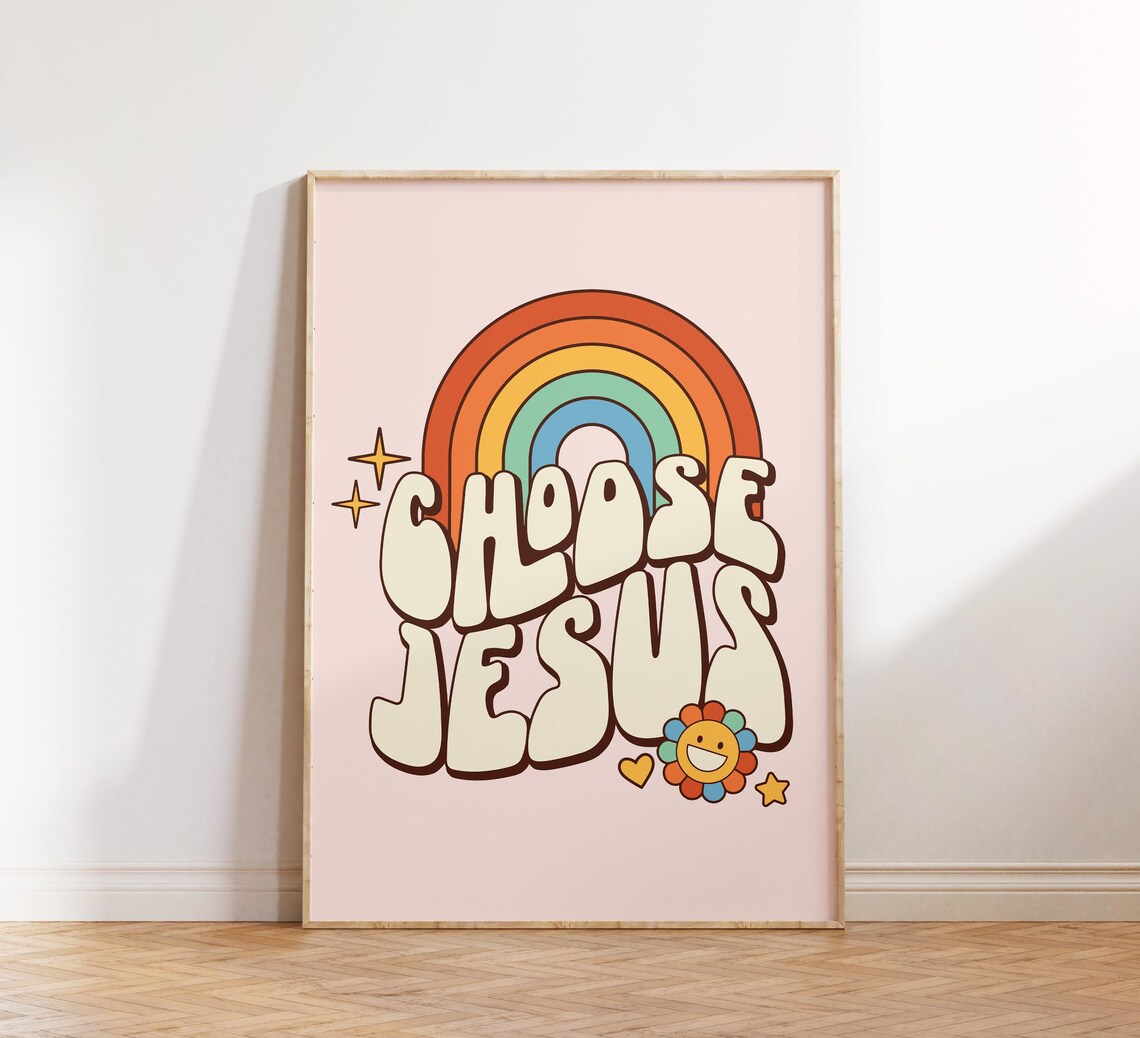 Groovy Rainbow Choose Jesus Retro Daisy Christian Scripture Poster - Image 5