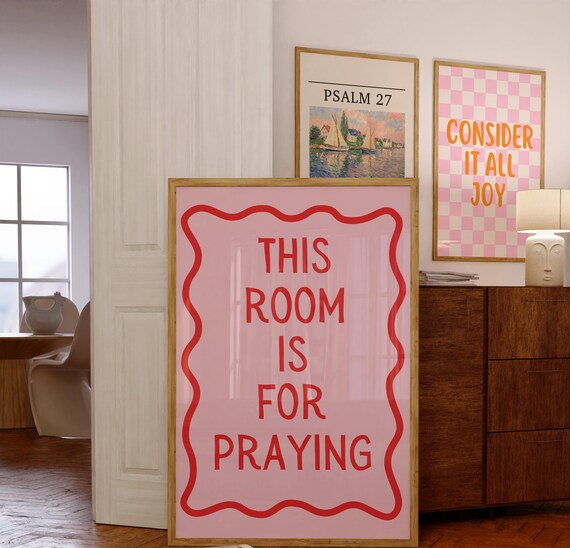 Pink Red Wavy Border This Room Is For Praying Christian Poster