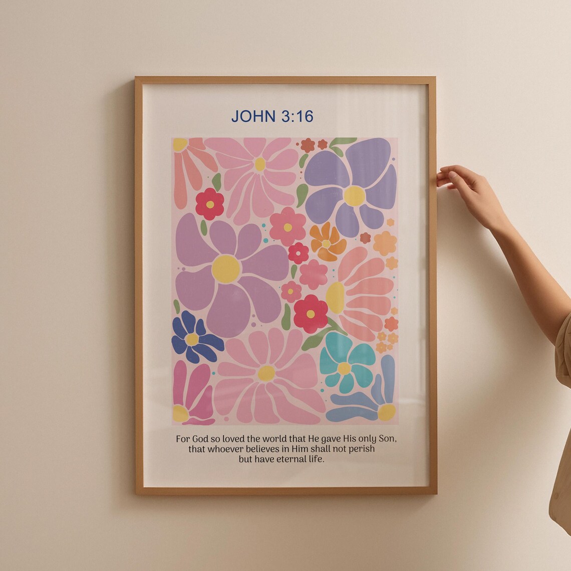 John 3:16 For God So Loved Retro Daisy Floral Scripture Verse Poster - Image 2