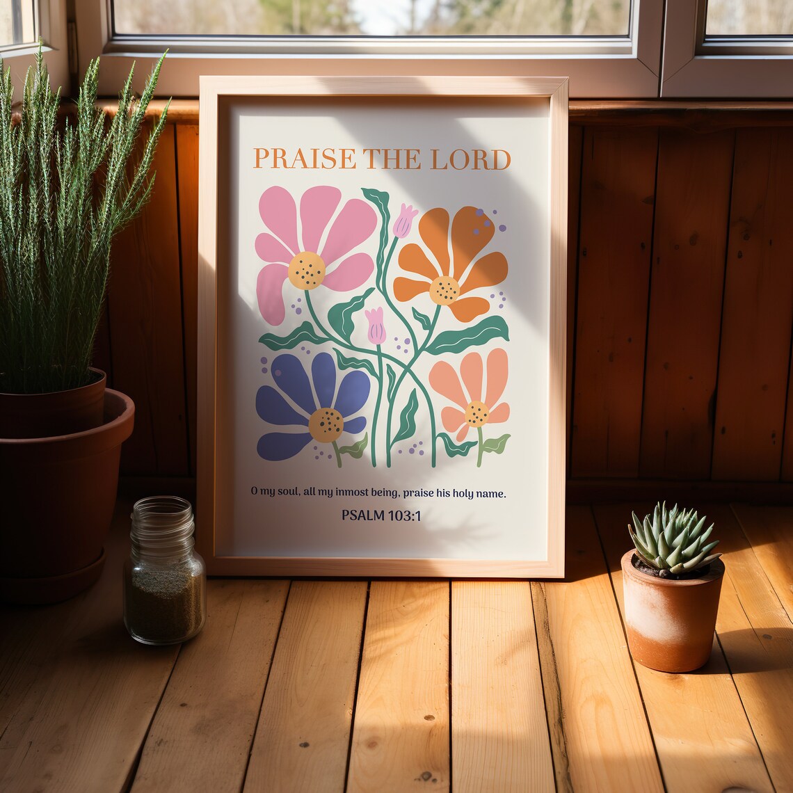 Psalm 103:1 Praise The Lord Colorful Floral Christian Scripture Poster - Image 4