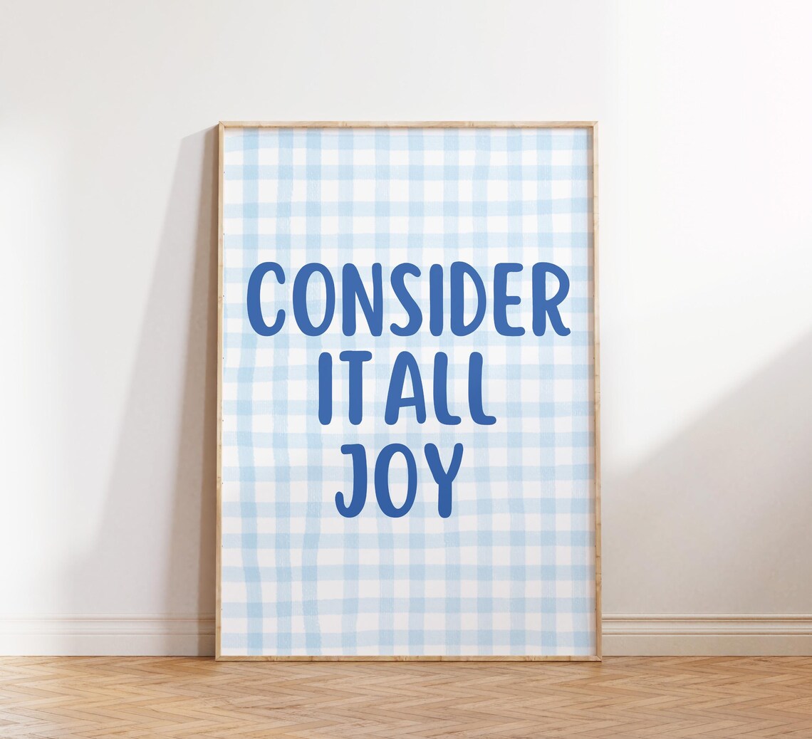 Blue Gingham Checkered Consider It All Joy Scripture Verse Poster - Image 4