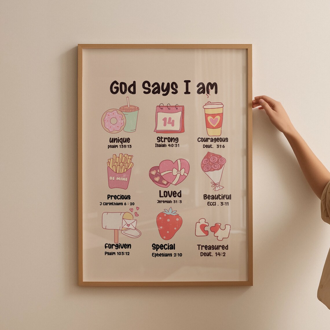 God Says I Am Cute Affirmation Scripture Kawaii Quote Poster - Image 4