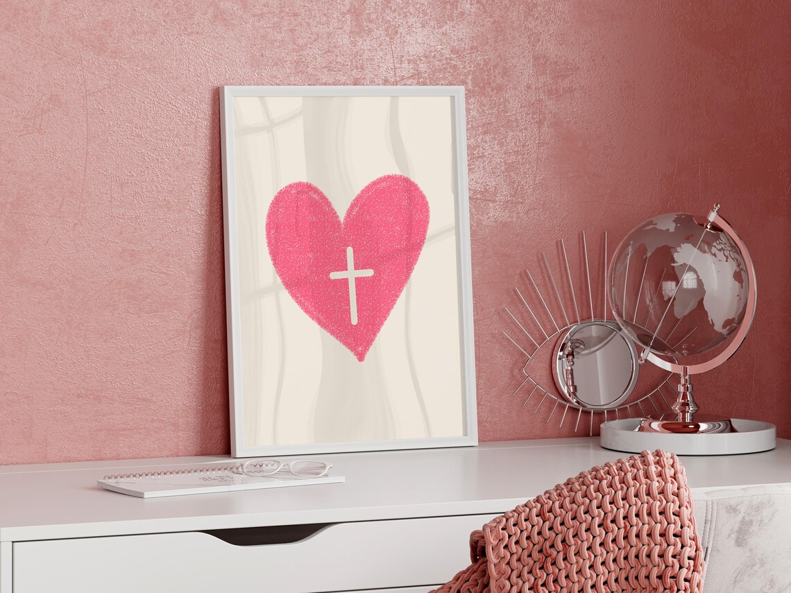 Retro Christian Bible Verse Poster, Pink Heart - Image 2