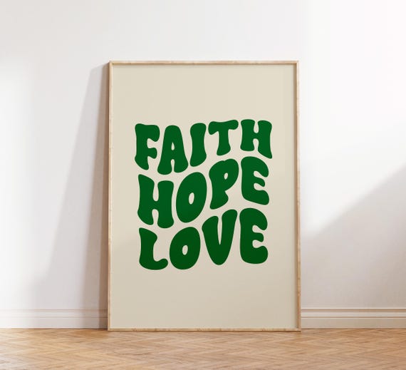 Retro Groovy Christian Wall Print Faith Hope Love Christian Poster Bible Verse Wall Decor Christian Art