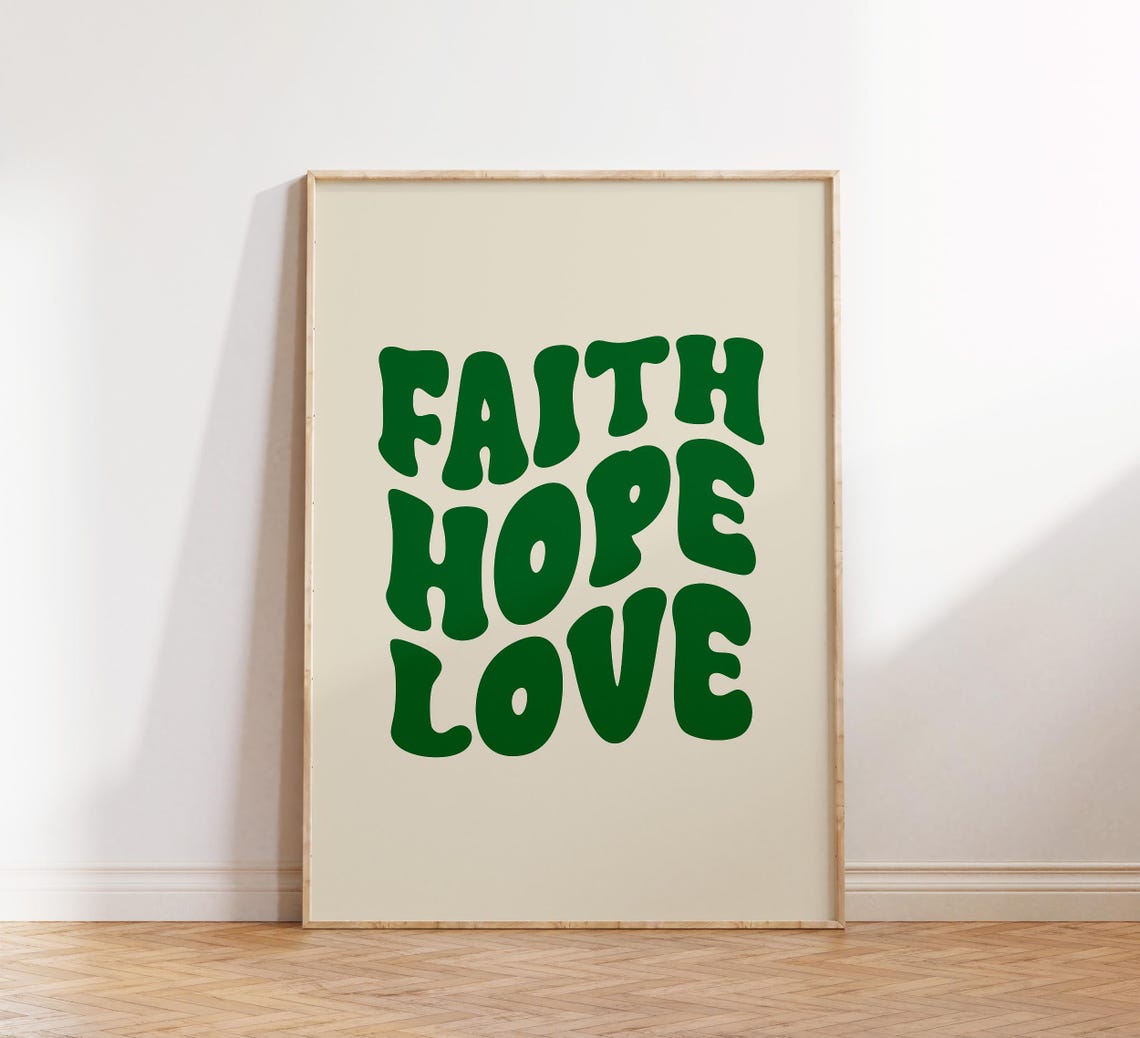 Retro Groovy Christian Wall Print Faith Hope Love Christian Poster Bible Verse Wall Decor Christian Art