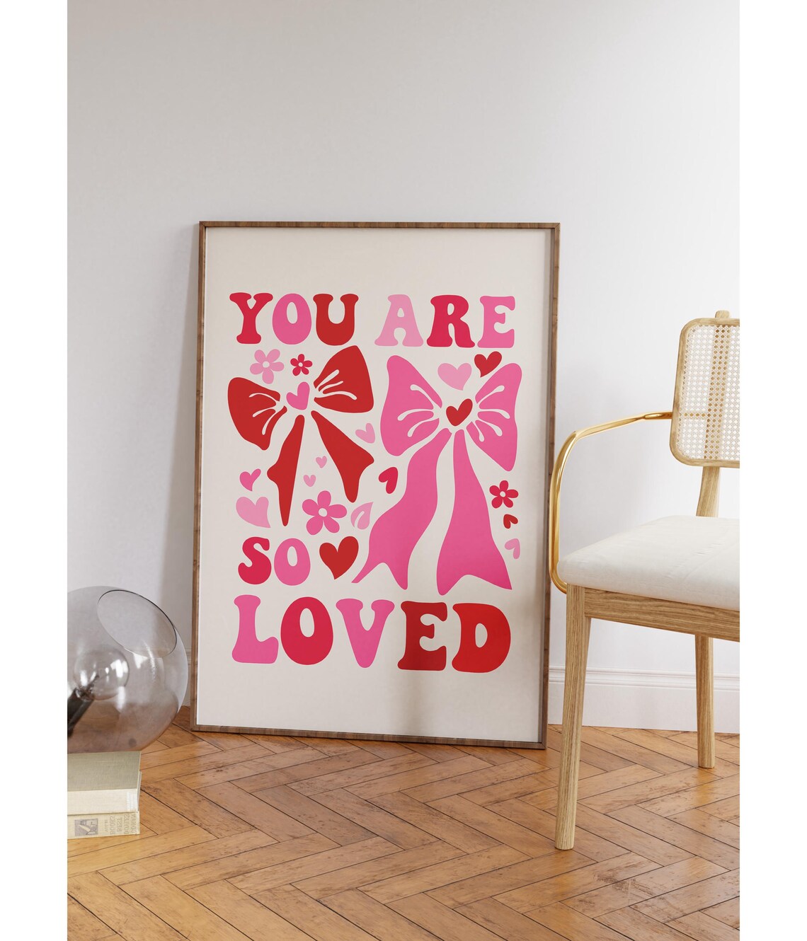 You Are So Loved Pink Bow Retro Heart Quote Christian Wall Poster - Image 4
