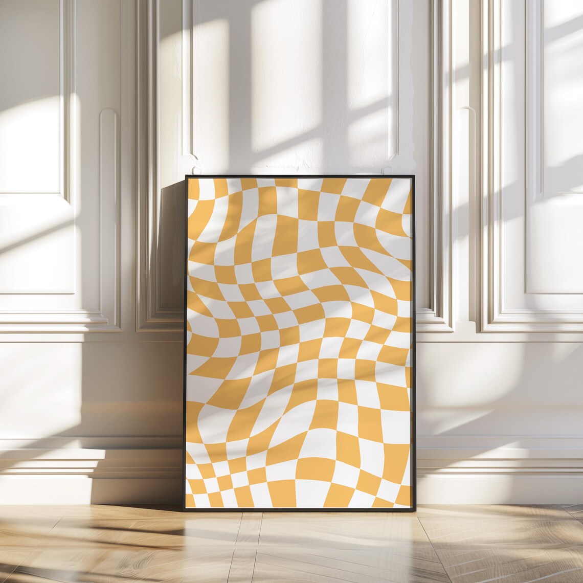 Retro Wall Art Wavy Checkered Orange Poster Trendy Print Art Wall Decor Retro Poster Wall Art Prints - Image 3