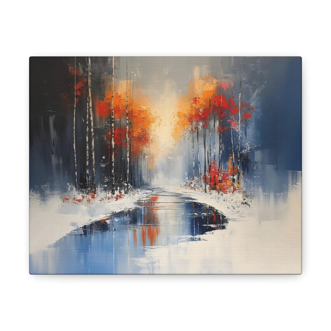 Abstract Winter Forest With Bright Orange Foliage Snow Path Poster - Image 3