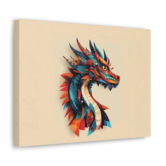 Geometric Dragon Print Landscape Modern Painting Fantasy Nature Rustic Bright Wall Print Airbnb Art Wall Decor