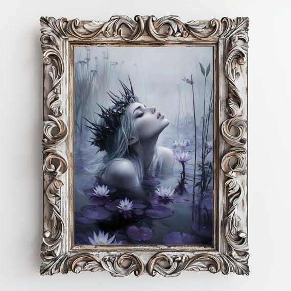 Dark Ophelia Dark Academia Print The Lake Goth Moody Victorian Wall Art Dark Decor Aesthetic Dark Cottagecore Gothic Prints