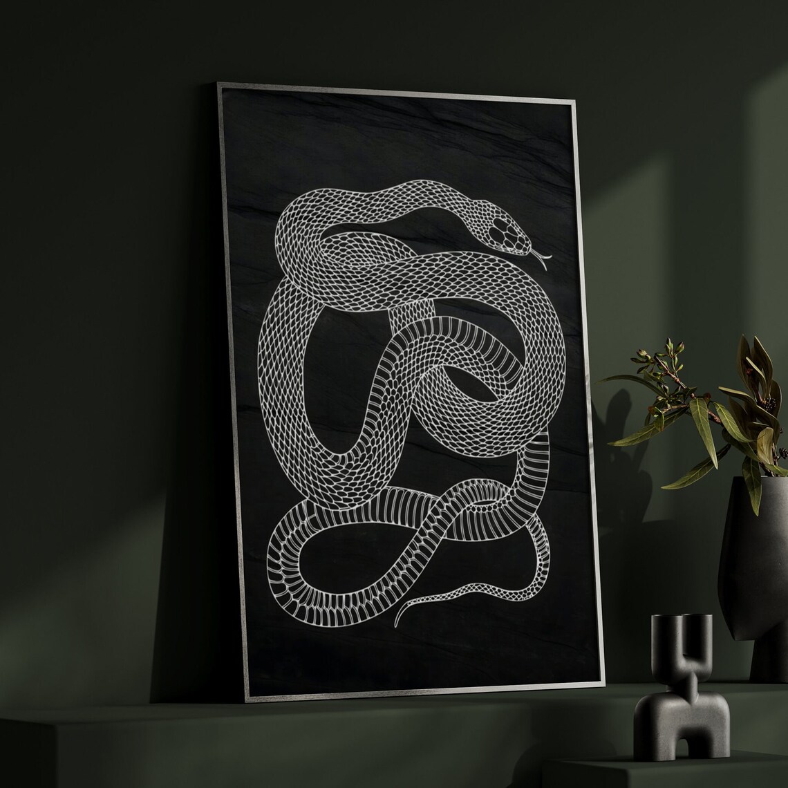 Black And White Snake, Minimalist Monochrome Poster - Image 3