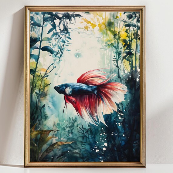 Aquarell Betta Fisch Painting Betta Fish Watercolor Print Of Fish Aquarium Painting Betta Art Aquarium Lover Gift For Betta Fisch Owner