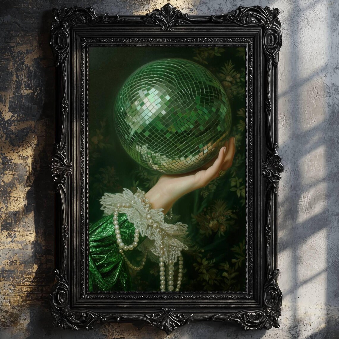 Victorian Disco Ball and Pearls, Vintage Altered Art Print