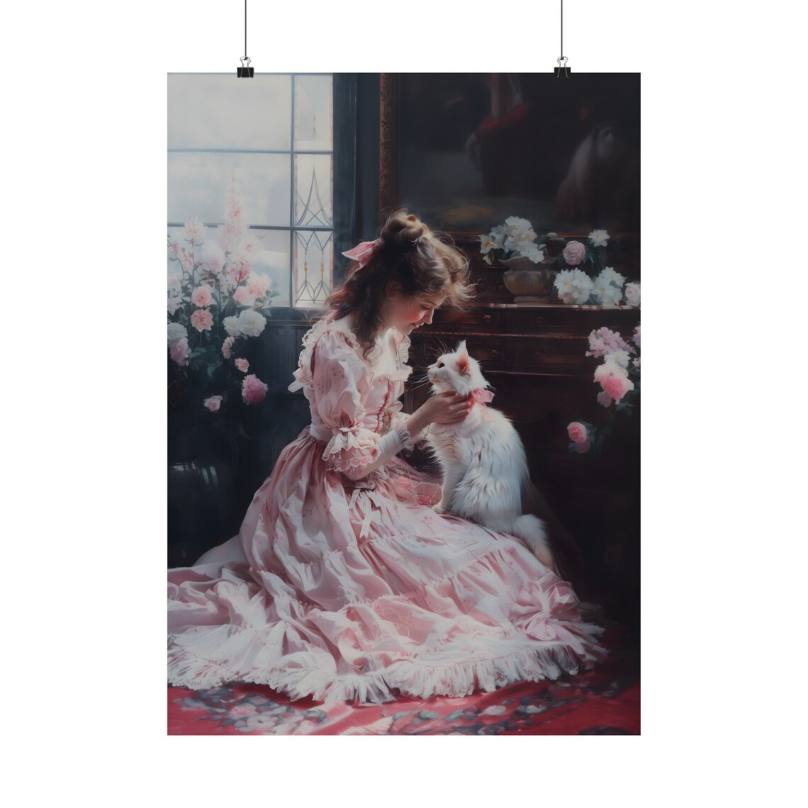 Victorian Coquette Cat, Light Academia Art Print - Image 2