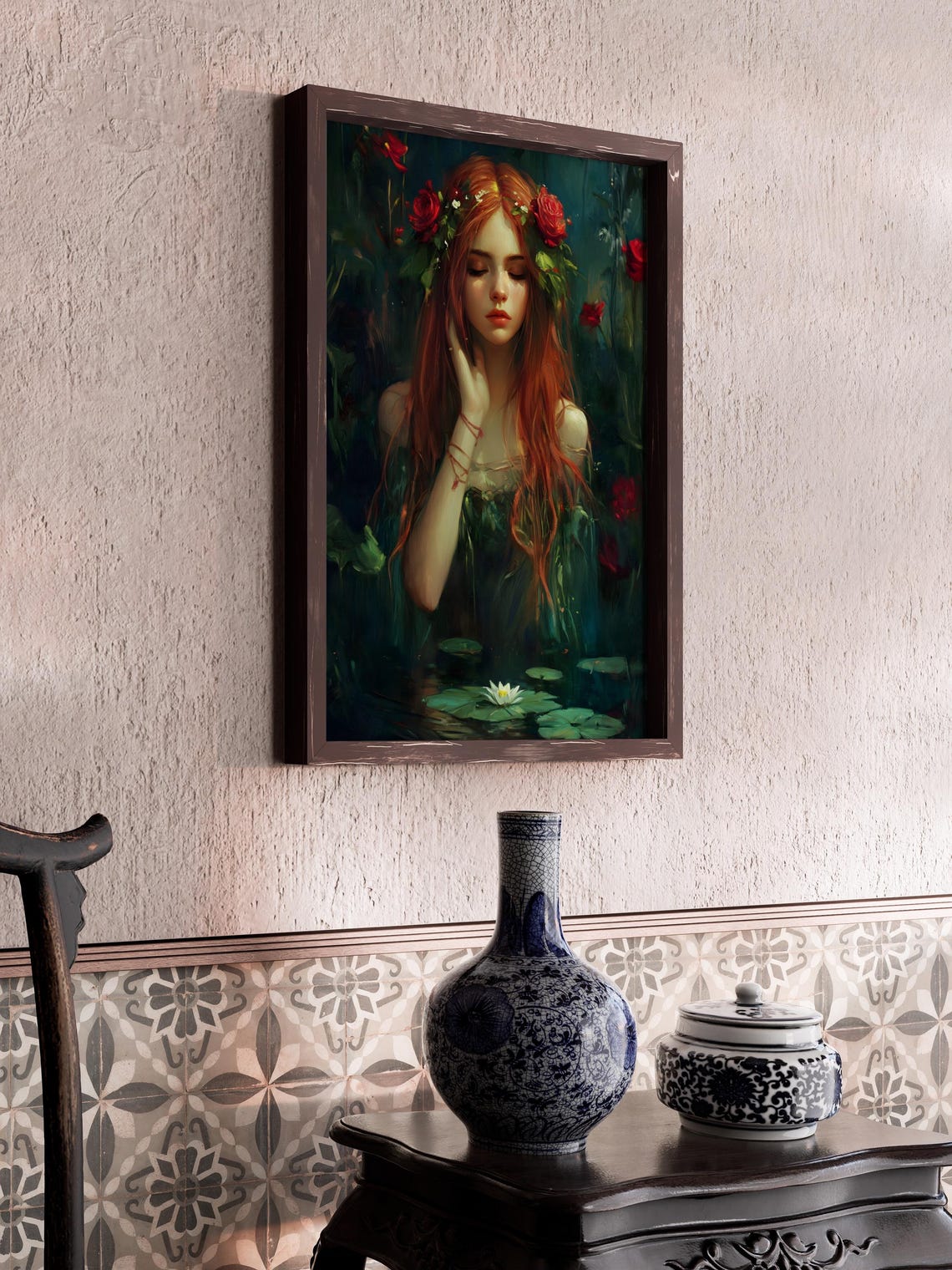 Persephone Rose Crown Dark Lake White Water Lily Mythology Art Poster - Image 2