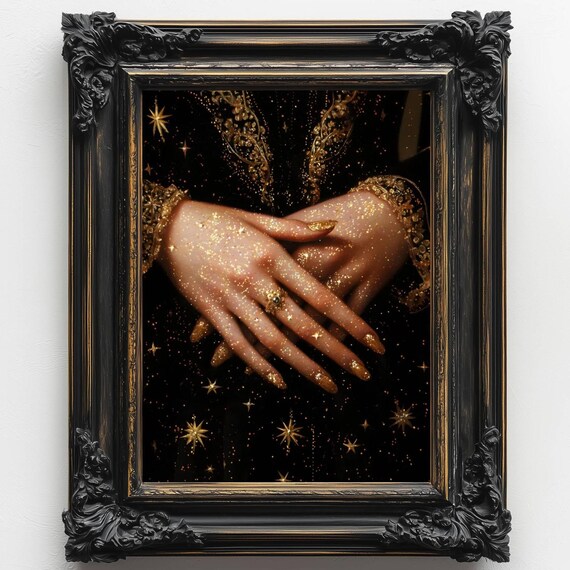 Gold Dust Hands Starry Night Celestial Moody Dark Academia Poster