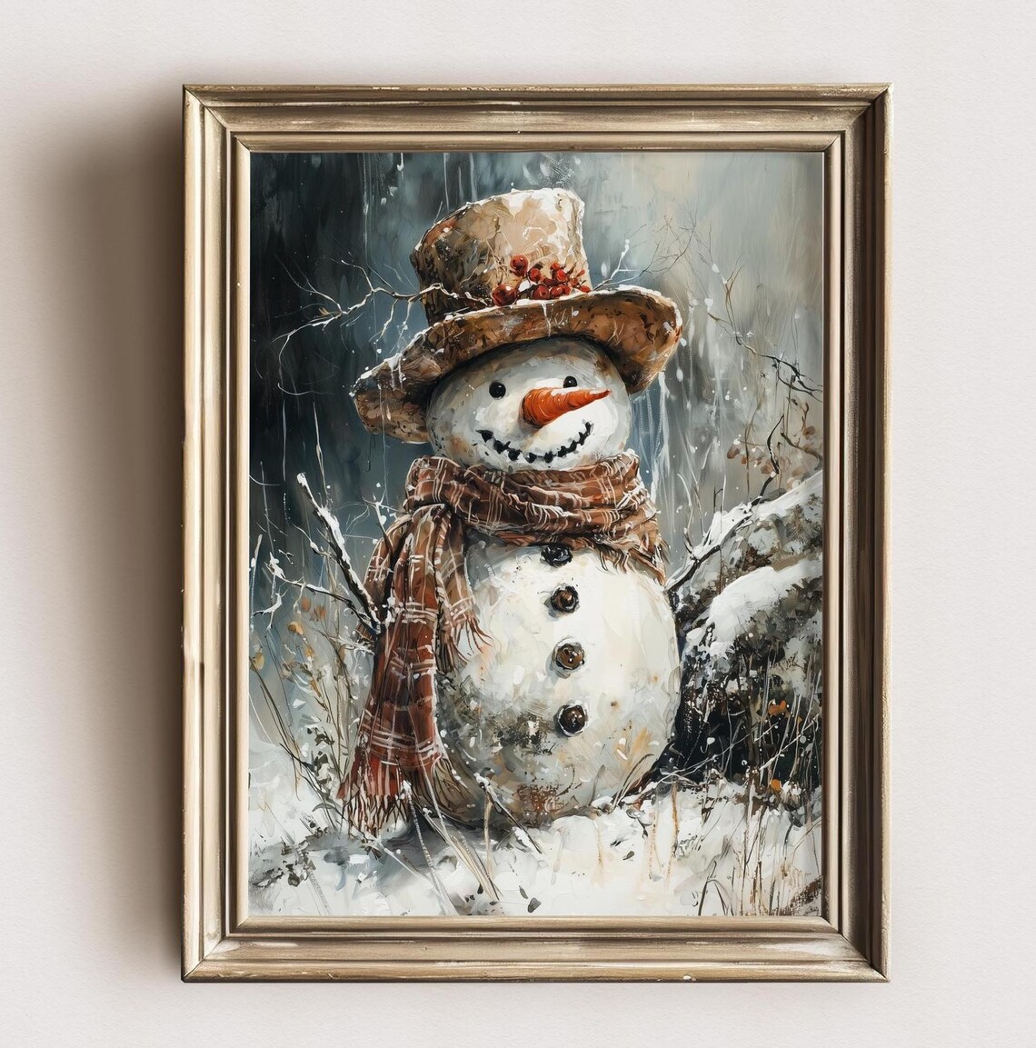 Vintage Snowman Christmas Art Print, Cottagecore - Image 2