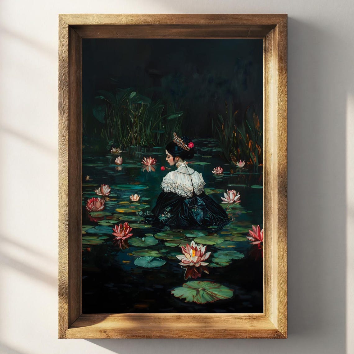 Ophelia Water Lilies Night Pond Gothic Victorian Moody Art Poster - Image 2