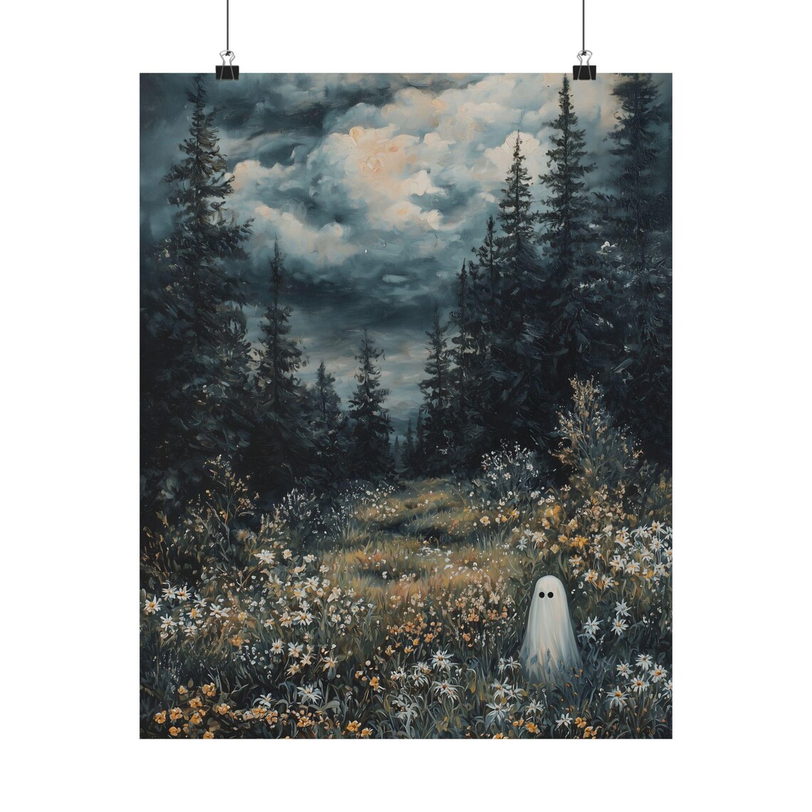 Ghost in Magical Forest Meadow Art Print, Dark Academia - Image 2