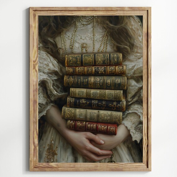 Books Victorian Art Altered Print Moody Painting Vintage Woman Bookish Print Victorian Decor Wall Art Dark Antique Art Print Dark Academia