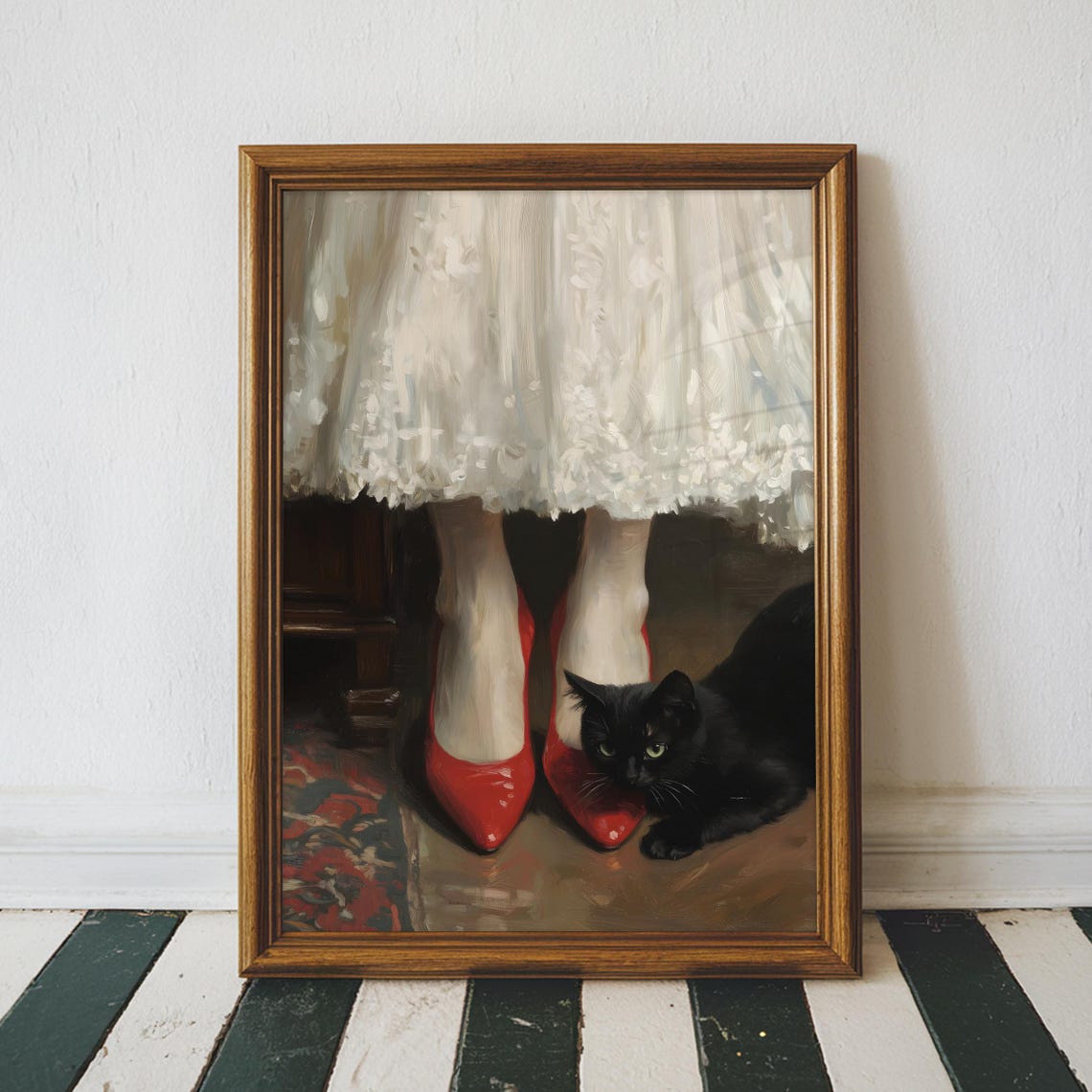 Black Cat with Woman in Red Heels Lace Dress Vintage Cat Poster - Image 3