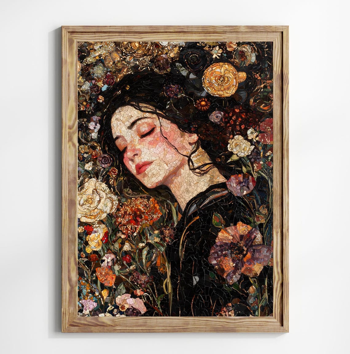 Sleeping Woman in Floral Mosaic Romantic Dark Academia Art Poster