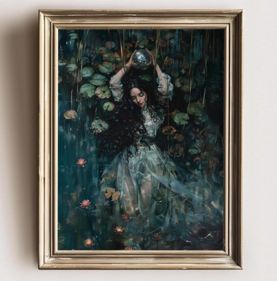 Dark Lake And Disco Ball Dark Academia Print Goth Moody Victorian Wall Art Dark Decor Aesthetic Dark Cottagecore Gothic Prints Into Lake