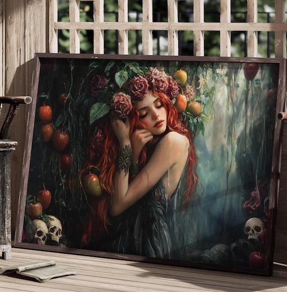 Persephone In Underground Wall Art Dark Academia Print Moody Victorian Wall Art Cottagecore Greek Goddess Greek Mythology Art Floral