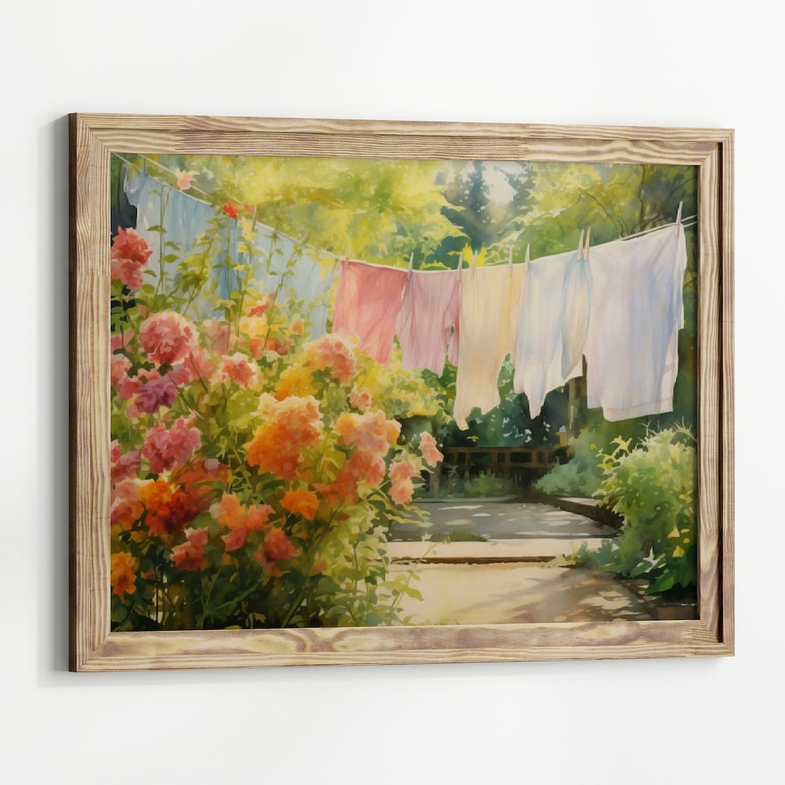 Laundry On A Line, Vintage Cottagecore Art Print