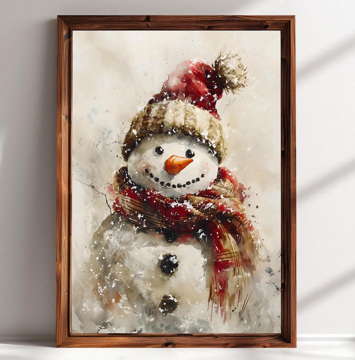 Vintage Christmas Snowman Cottagecore Art Print